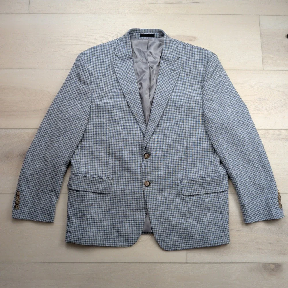 Lauren Ralph Lauren Mens 44S Blue Grey Check Blazer Sport Coat 2-Button Jacket